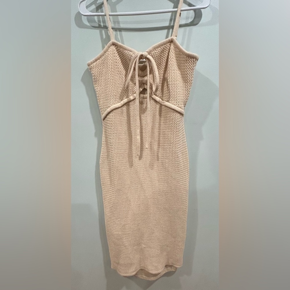 Beige Knit Midi Dress with keyhole cutout
